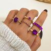 Romantic Gentle Ring Amethyst Crystal Ring Square Fashion Charm Luxury Ring Set 5 Pieces Summer Ring Student Cute Elf Gift Set Matchy Matchy Jewelry