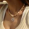Bohemian Rainbow Beaded Choker Necklace for Women Vintage Silver Color Sun Pendant Necklaces Summer Beach Vacation Jewelry Gift
