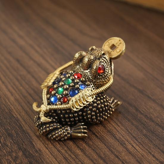 Латунная статуэтка жабы, винтажная 3-ногая золотая жаба, модель, мини-статуэтка лягушки из горного хрусталя, металлическая скульптура животного, украшение для рабочего стола в стиле фэн-шуй, орнамент