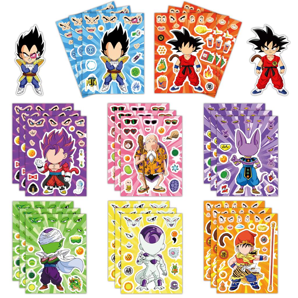 8/24/32 Листа Аниме Dragon Ball Наклейки Мультяшные Головоломка Собери Лицо Граффити Наклейки DIY Скейтборд Ноутбук Мотоцикл Игрушка Наклейка