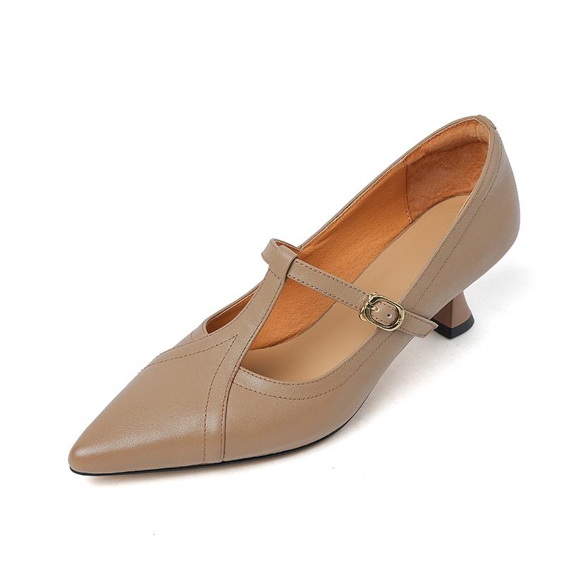 Мода НОВЫЕ Весенне-Осенние Женские Туфли Натуральная Кожа Обувь для Женщин Острый Носок Массивный Каблук Обувь Ретро Мэри Джейн T-образный ремешок Черные Туфли