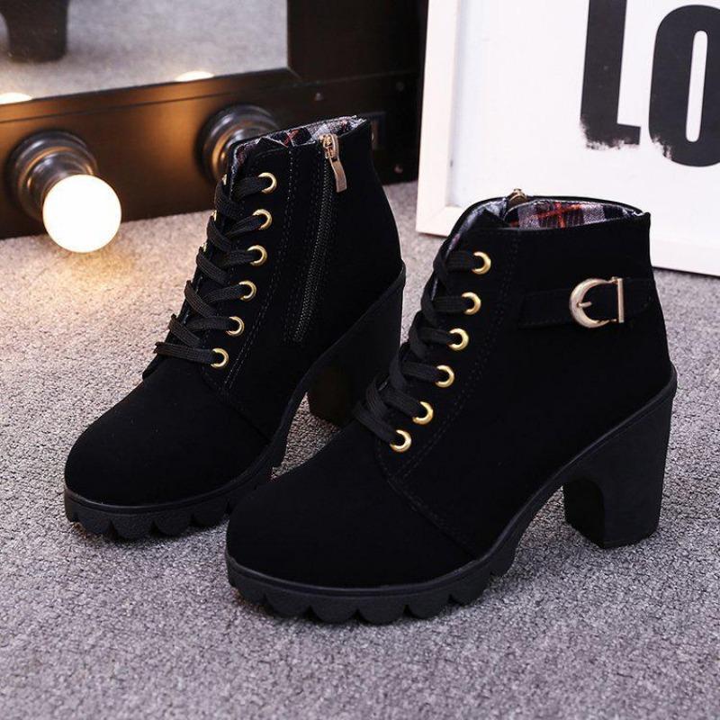 New Autumn Winter Women Boots Lace-up S Lidos Quality PU Fashion Skin Ankle Boots