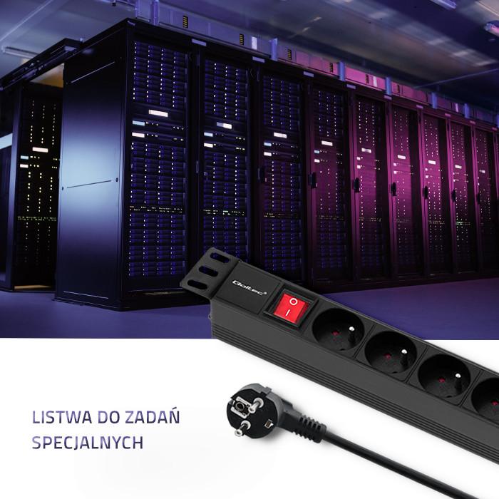 Qoltec PDU power strip for 19'' RACK | 1U | 16A | 8xSCHUKO | 2m