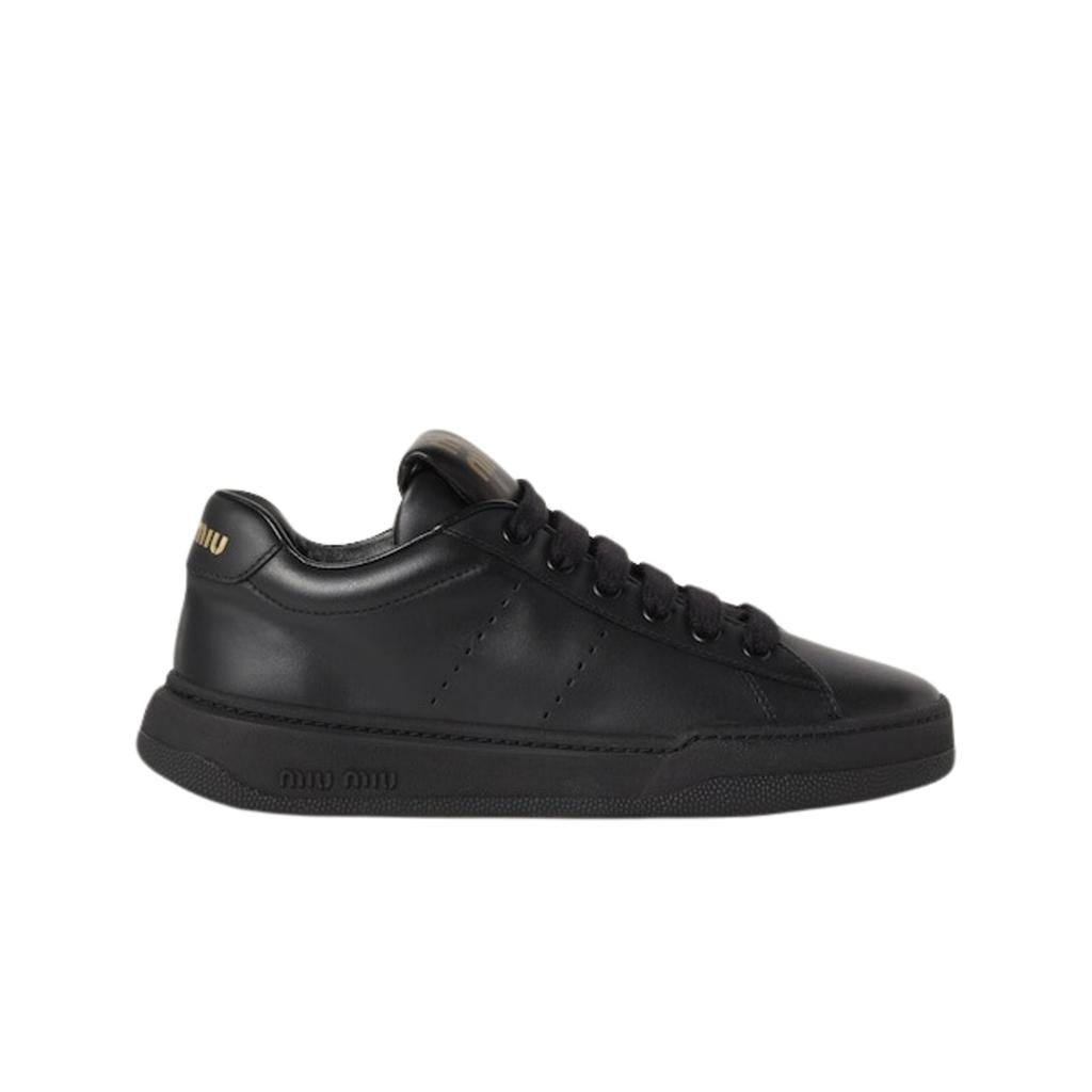 (w) Miu Miu Leather Trainers Sneakers Black