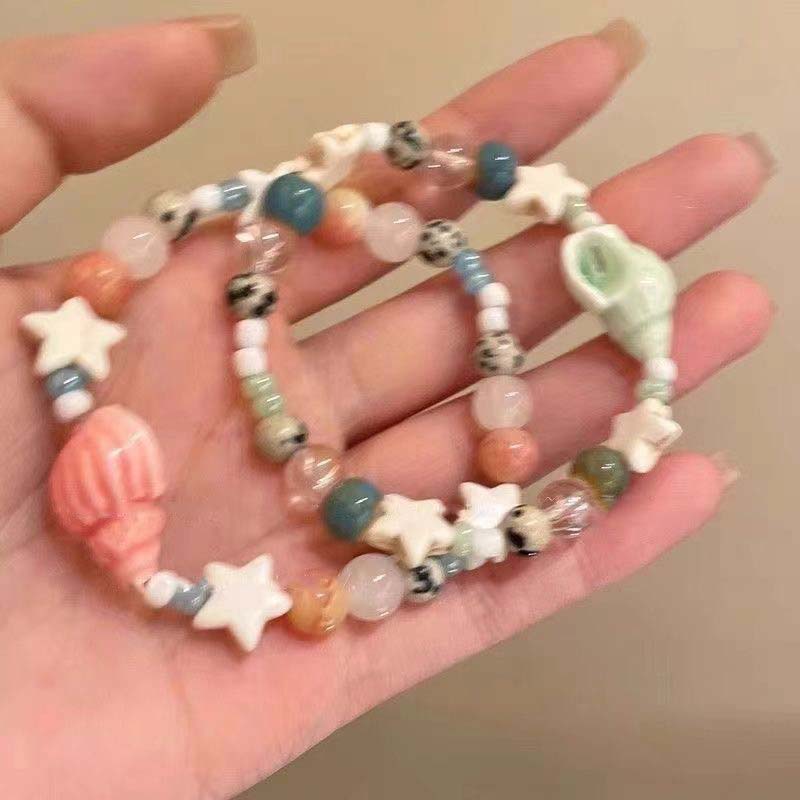New Cute Geometry Star Conch Ceramic Glass Acrylic Beaded Bracelet Girl Kpop Aesthetic Charm Jewelry Y2K Marine Accessories