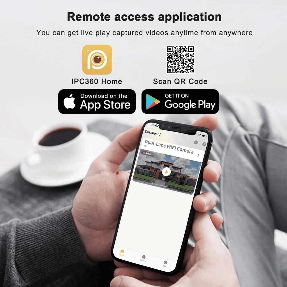 IPC360 Домашнее приложение 16MP 8K Камера безопасности 4 объектива 10-кратный зум 3 экрана Wi-Fi PTZ-камера Двустороннее аудио Автоматическое отслеживание цвета Ночное видение