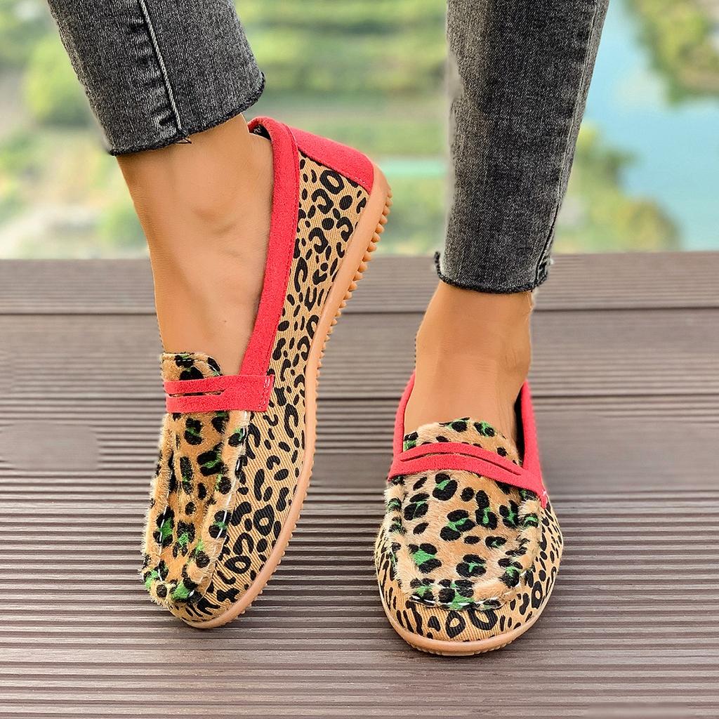 Женские туфли на плоской подошве с круглым носком, повседневные туфли-лоферы с леопардовым принтом, дышащие кроссовки для отдыха на открытом воздухе для женщин