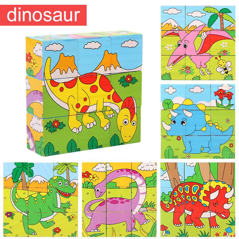 Деревянный пазл Шесть сторон раскрашены Трехмерный Пазл Транспорт Животные Строительные блоки Монтессори Игрушки для раннего развития TMZ