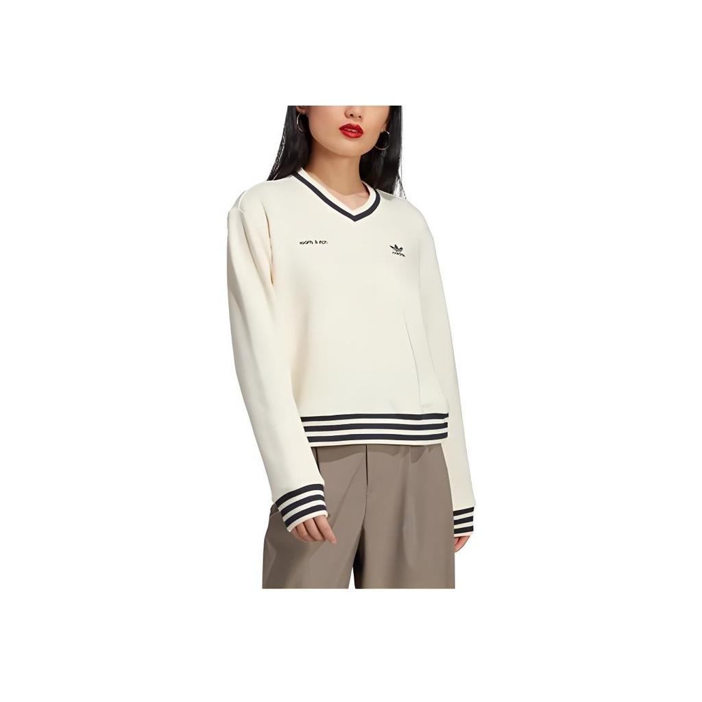 adidas Originals x Sporty & Rich в полоску с логотипом бренда, укороченный свитер с v-образным вырезом, женский свитер, белый IN5247