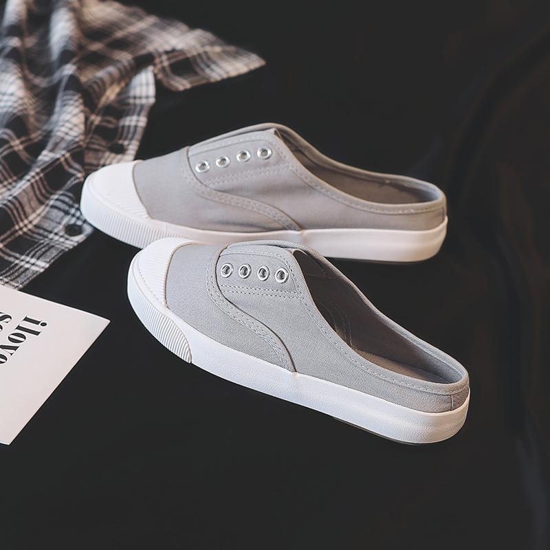 Женские парусиновые слипоны без задника, белые, дышащие, плоские, удобные, повседневные шлепанцы, осенние, студенческие, для ежедневной ходьбы, дизайнерская обувь