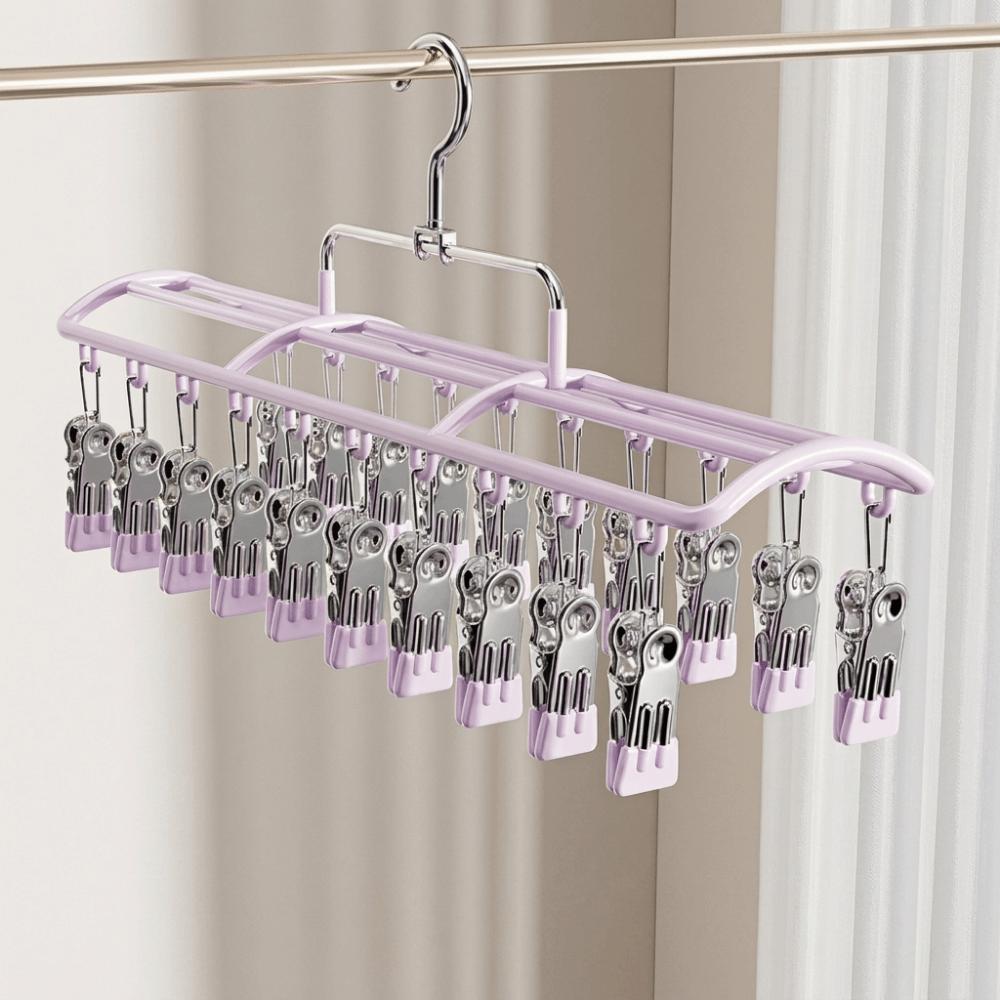 Stainless Steel 20 Clips Sock Drying Rack Non-slip Unmarked Underwear Drying Rack  Indoor