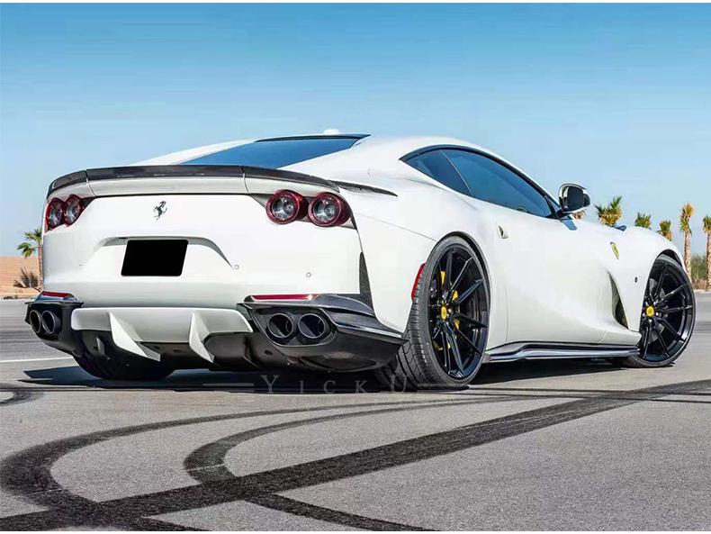 Fits Ferrari 812 N Models: Real Carbon Fiber Front Lip, Side Skirts, Center Lip, Rear Bumper Corners, Tail Wing Trim, Mirror Housings.