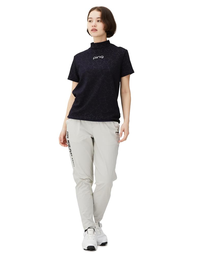 Футболка с коротким рукавом и высоким воротом, 3D-тиснение, гольф M [Pin Apparel] Женская (Защита от УФ-лучей, Жаккард) / / 622-4167206 120_Темно-синий