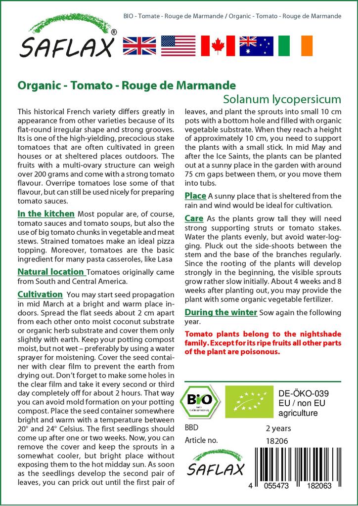 SAFLAX Garden in the Bag - Органический - Помидор - Rouge de Marmande - 10 семян - С субстратом в подходящем пакете - Solanum lycopersicum