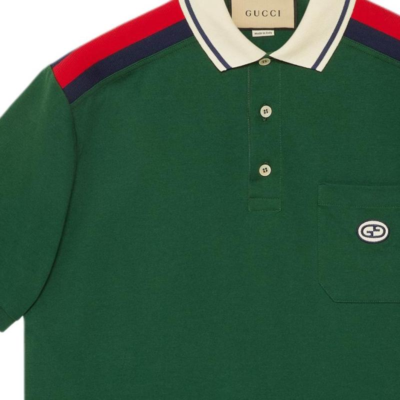 GUCCI Polo Shirts Men's Green Polo Collar Thin Straight Fit 737656-XJF4V-3754