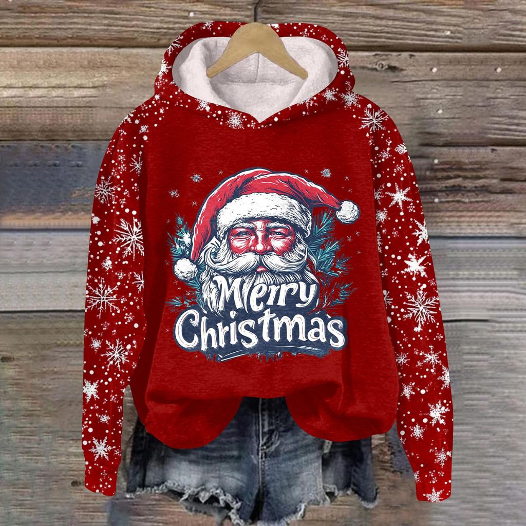 Женская модная толстовка с капюшоном и глубокими рукавами с рождественским принтом