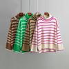 Women Autumn Winter Knitwear Pullover Contrast Stripe High Neck Long Sleeve Sweater