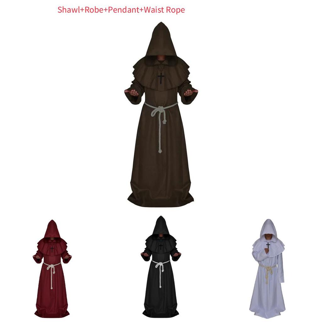 Средневековый Костюм Монаха Волшебника Жреца Комплект с Мантией и Шалью Для Косплей Мероприятий и Хэллоуина