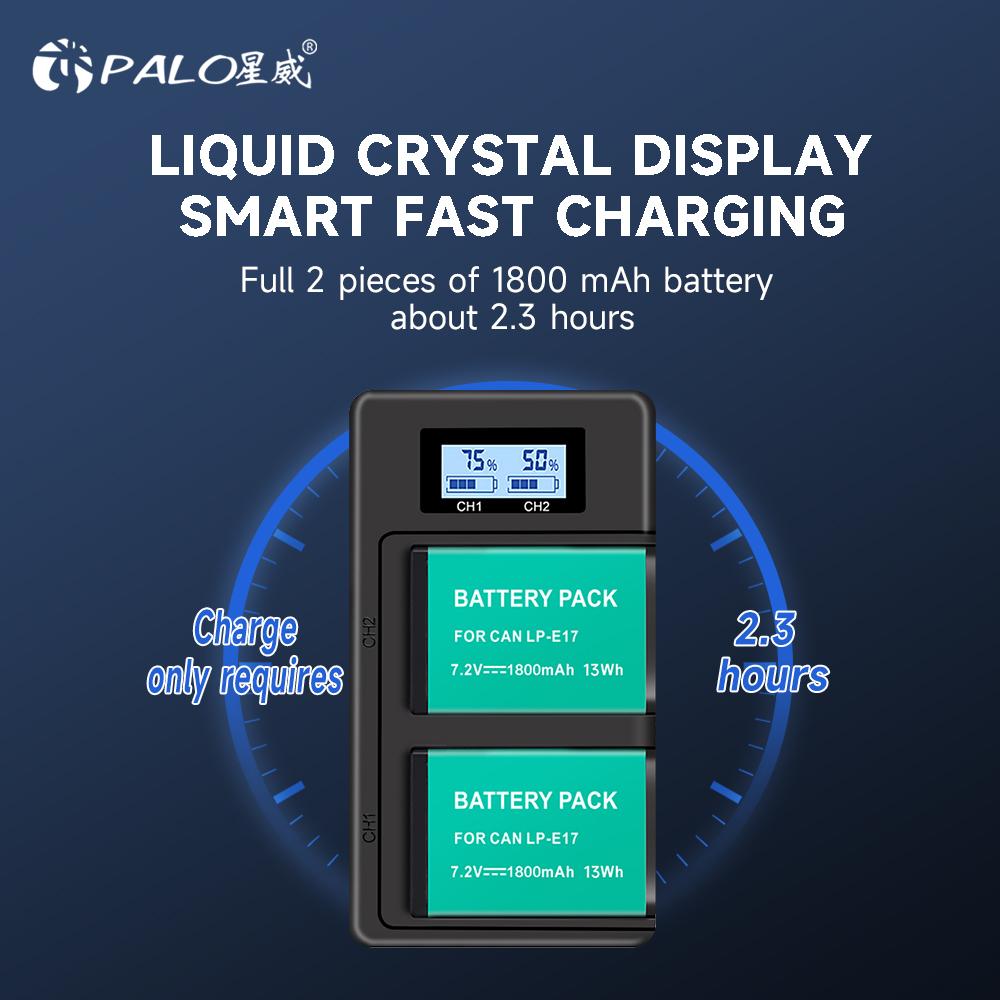 PALO LPE17 LP E17 LP-E17 аккумулятор для камеры + ЖК-дисплей USB двойное зарядное устройство для Canon EOS M3 M6 200D 750D 800D 8000D 760D T6i T6s Kiss X8i