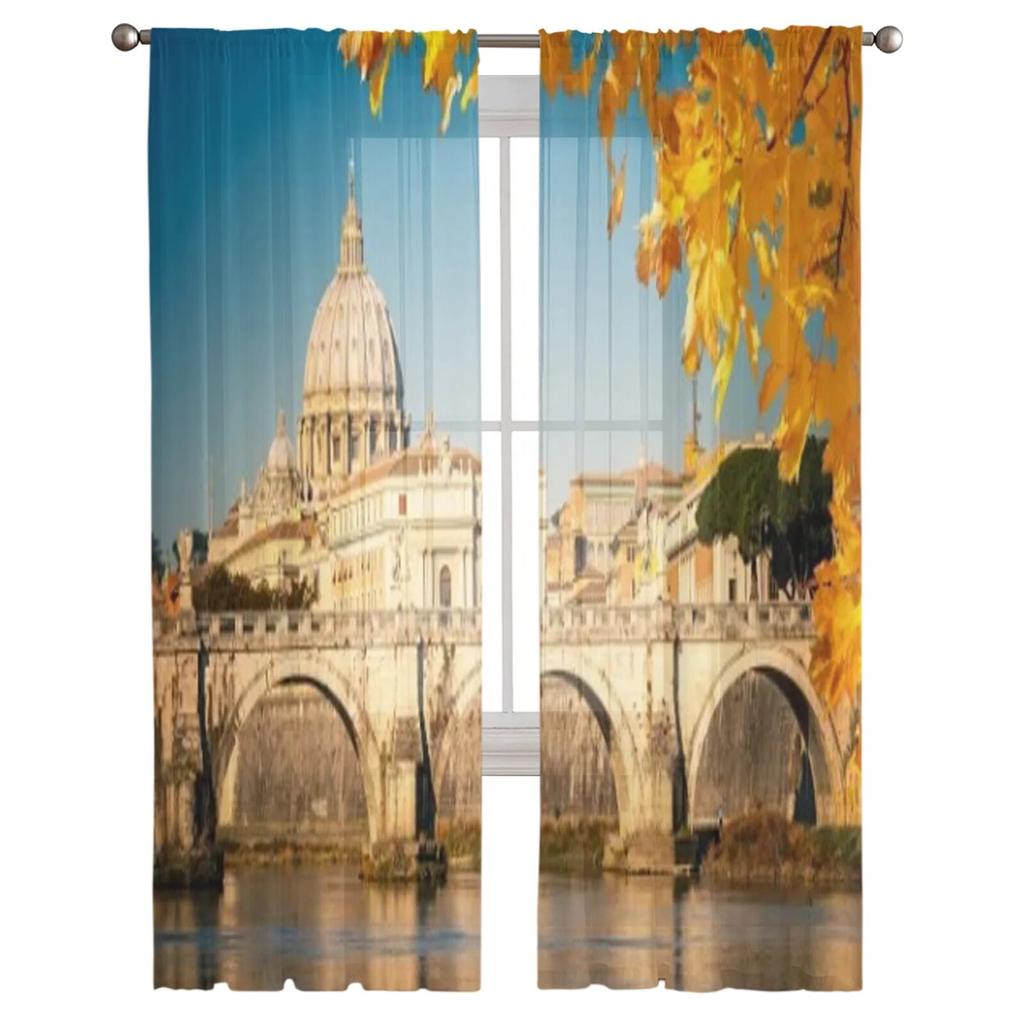View At Tiber And St Peter Sheer Curtains for Living Room Transparent Tulle Window Curtain Bedroom Kitchen Decor Veil Drapes