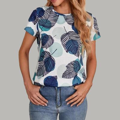 Женская летняя футболка, футболка с короткими рукавами с принтом в виде листьев, повседневный топ с принтом