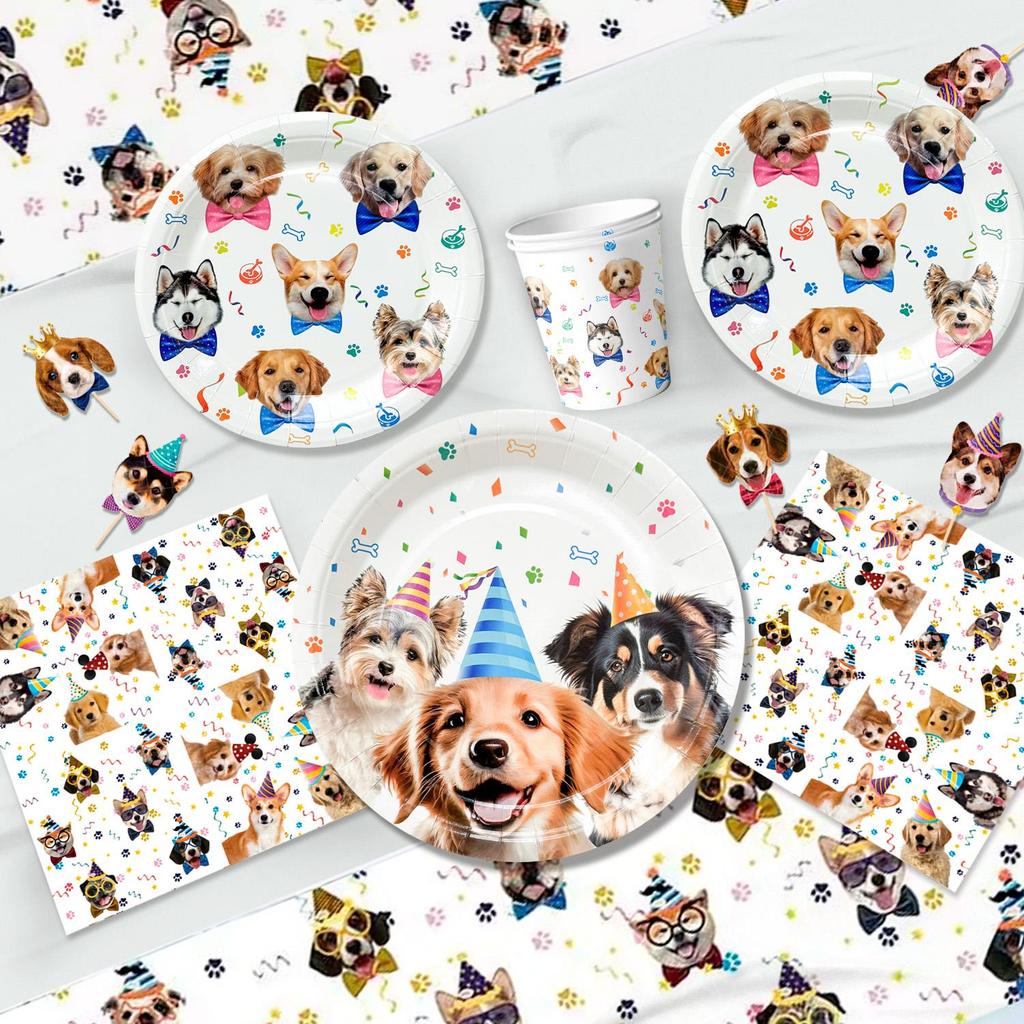 Puppy Dog Birthday Party Supplies,Dog Party Decorations&Tableware Set-Birthday Banner Balloons,Party Plates Cups Table Cloth etc