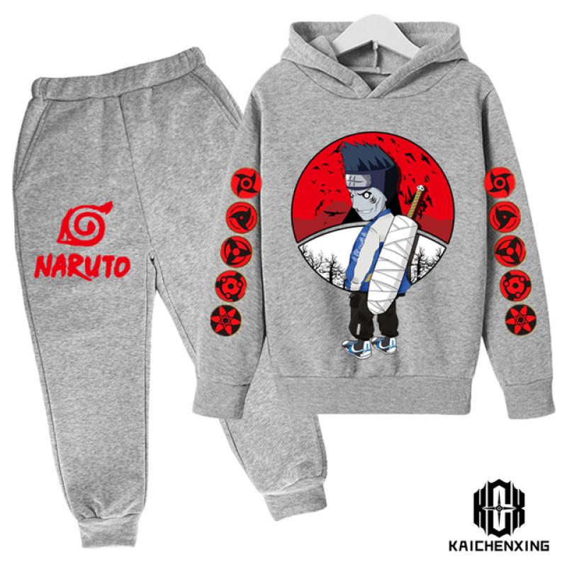 Толстовка с капюшоном «Наруто», детский спортивный костюм, комплект одежды для мальчиков, одежда для маленьких девочек, повседневные свитера с капюшоном «Какаши» + брюки, 2 шт.