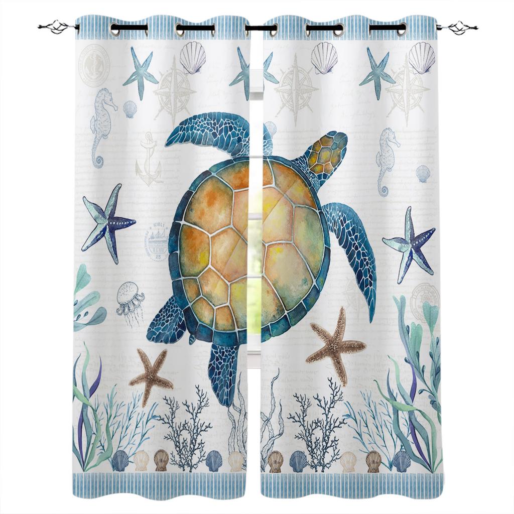 Sea Turtle Ocean Creature Landscape Blackout Curtains For Living Room Bedroom Window Treatment Blinds Drapes Kitchen Curtains
