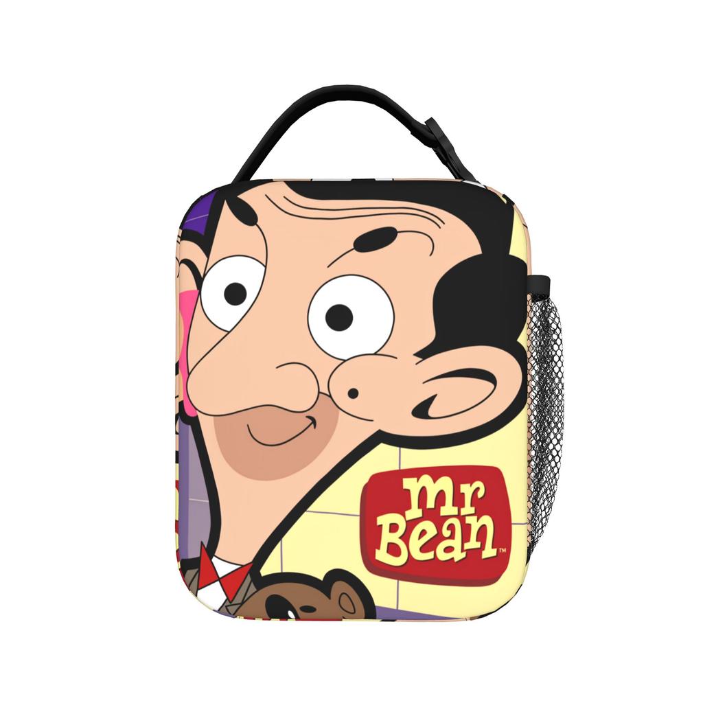 Mr Beans Cartoon Lunch Bag Office Lunch Box For Girls Kawaii Graphic Design Thermal Tote Handbags Oxford Convenient Cooler Bag