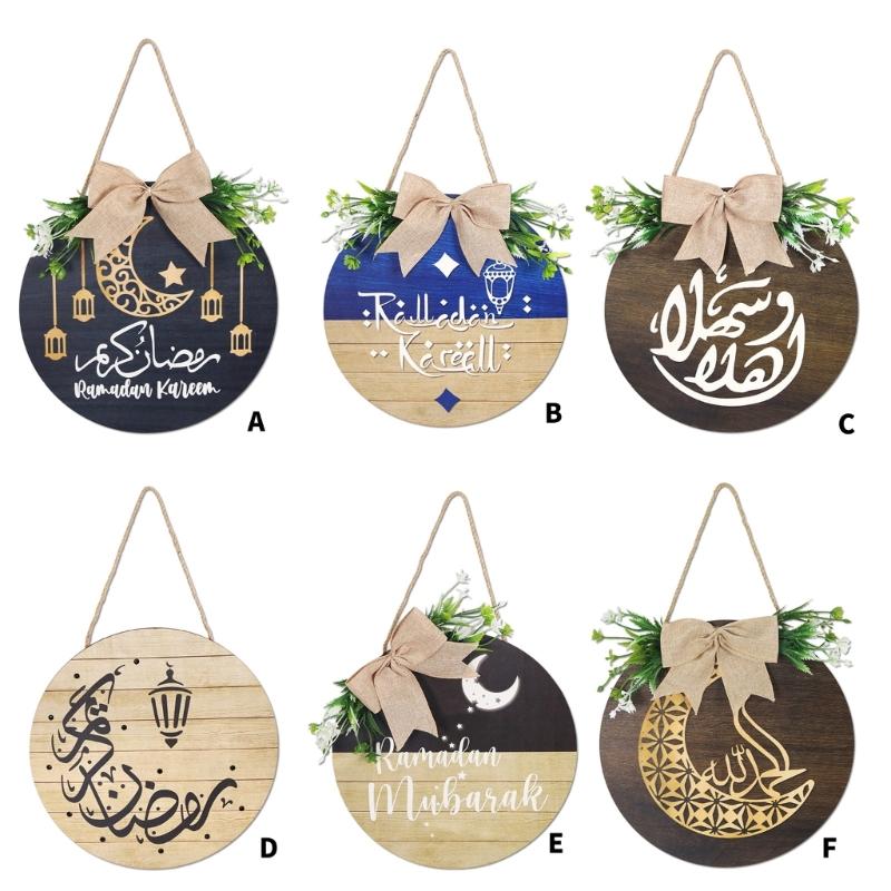 Wooden Welcome Sign Middle Eastern Door Sign Wall Hanging Decoration for Front Door Mantel Wall Moon Festival Decoration