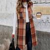 Женский длинный жилет с нагрудными карманами, клетчатый принт, отложной воротник, однобортный, средней длины