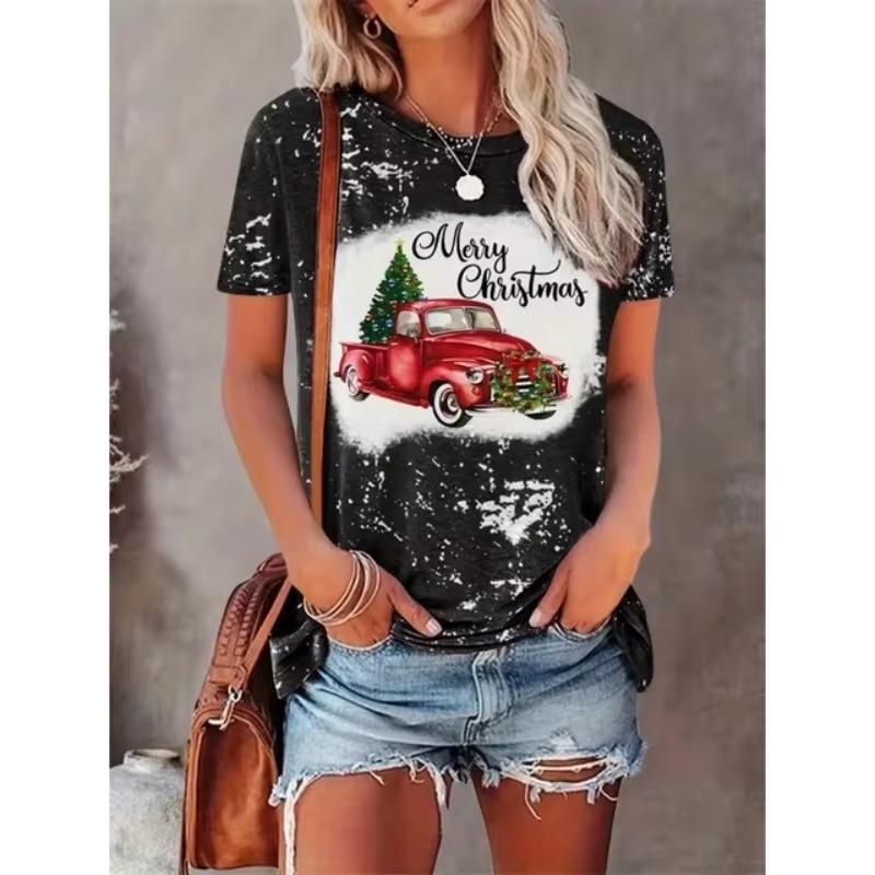 Женская футболка Санта-Клаус с 3D-принтом и круглым вырезом, женская одежда, удобная мода, летний отдых, топы с коротким рукавом