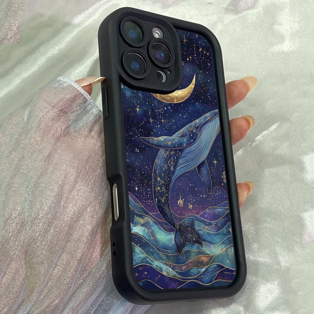 JT570 Картина «Кит и Луна» для iPhone 17 16 15 14 13 12 Pro Max Samsung S26 S25 Ultra A17 A07 A56 A16 A15 A14 Xiaomi 15T Redmi 15c 14C Мягкий чехол