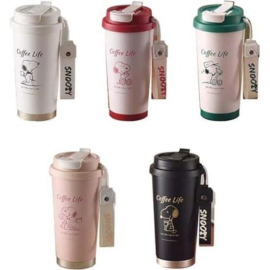 Snoopy vacuum insulated water bottle thermos coffee cup 500ml 3WAY drinking spout straw large capacity wide mouth leak-proof thermal insulation easy