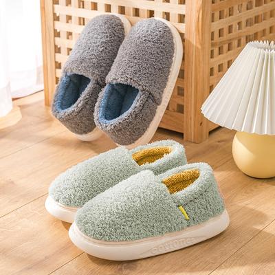 Плюшевые хлопковые мужские ботинки, тапочки, теплые зимние домашние, пушистые, нескользящие, на толстом каблуке, для пар, большие размеры 2024