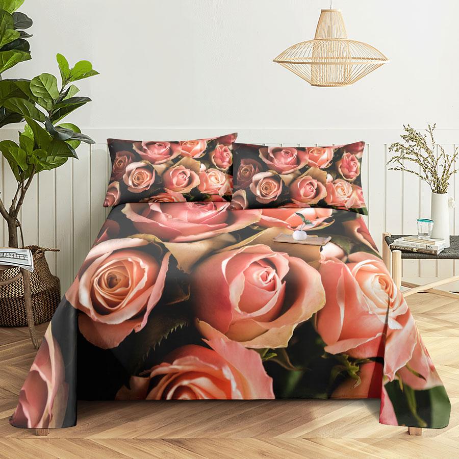 Bedsheets Set With Pillows Case Queen Size Soft Bed Sheets And Pillowcases For Single Double Beds Twin Pink Flower Thin Fabric