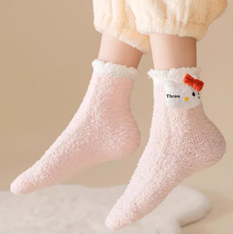 LangSha Coral Fleece Socks for Women, Thickened with Fleece Lining, Cute Cartoon Mid-Calf Socks, Warm Winter Sleep Socks, Home Floor Socks