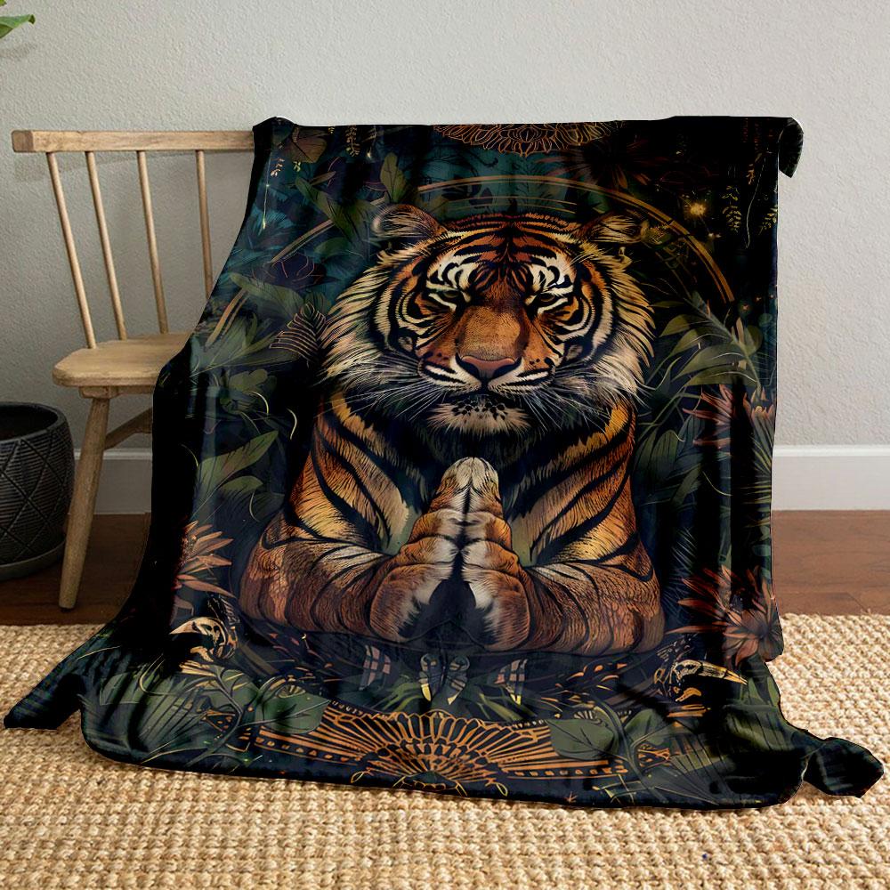 Meditating Tiger Jungle Blanket bedroom Blanket for Livingroom Couch lunch break Soft throw for Friend's festival Gift
