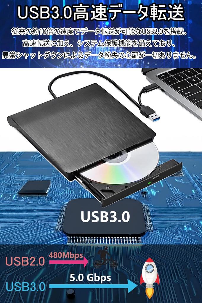 Внешний DVD-привод с высокой скоростью чтения и записи 8X DVD 24X Питание от шины USB Компактный оптический привод Поддержка, & CD, Питание, Совместимость с 2.0/3.0 & Type-C,