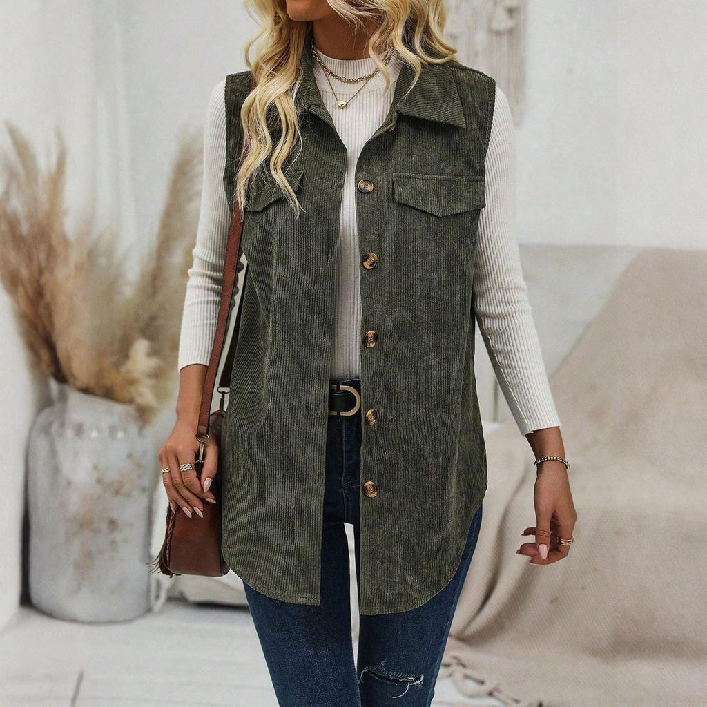 Женский модный однотонный жилет с воротником и кардиганом, повседневный жилет без рукавов для работы