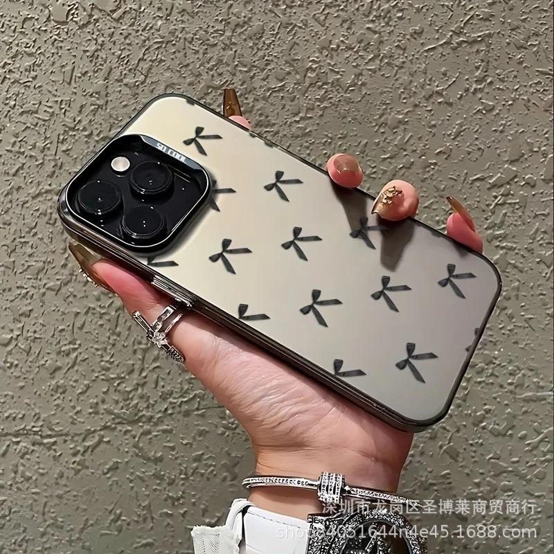 Черный бант для Apple 15 цветной серебристый iPhone14promax креативный 13/11 матовый 16 защитный чехол 17
