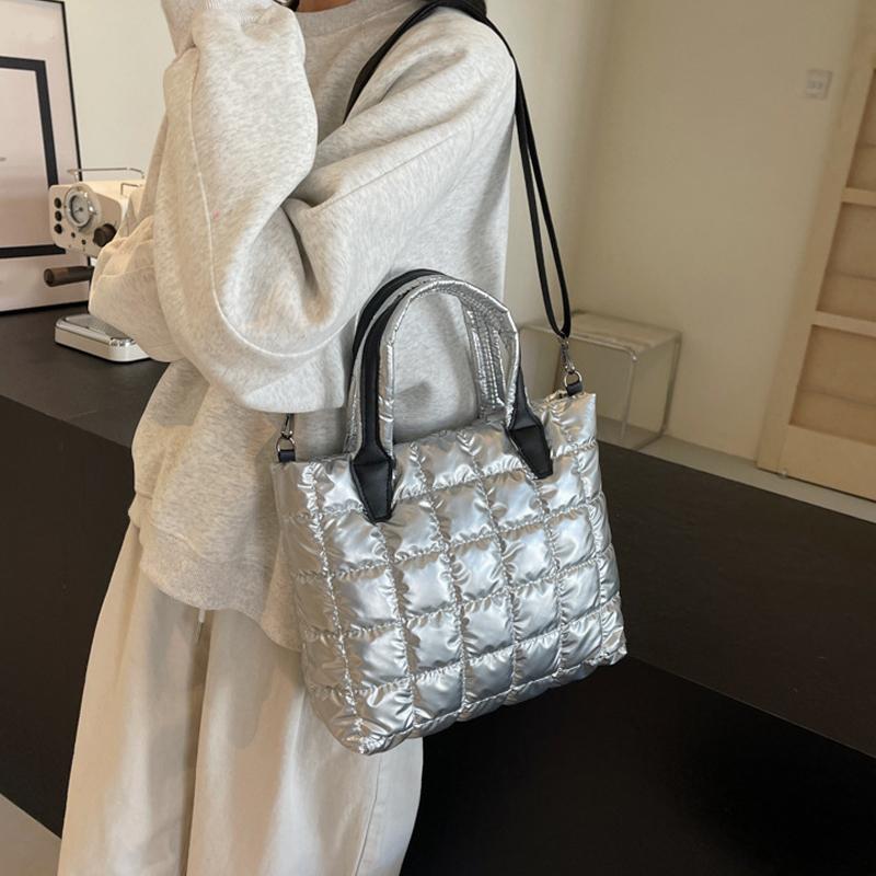 Стеганая мягкая сумка-тоут из нейлона, однотонная сумка-портфель, женская сумка через плечо, женская сумка большой емкости
