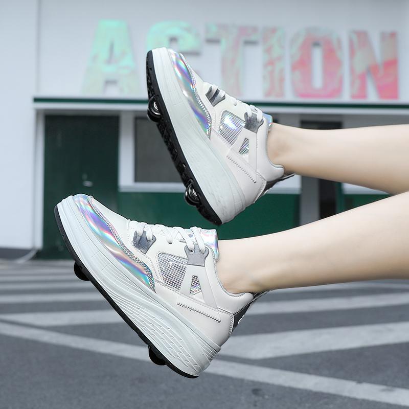 Детские роликовые коньки с четырьмя колесами, съемная плоская спортивная обувь для девочек, розовые роликовые коньки, спортивная обувь, розовые кроссовки