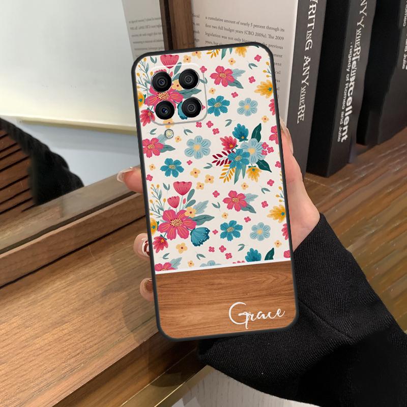 Персонализированный деревянный чехол с цветочным листом для Samsung Galaxy M20 M14 M34 M54 M13 M23 M33 M53 M21 M51 M30s M31s M12 M32 M52 Обложка