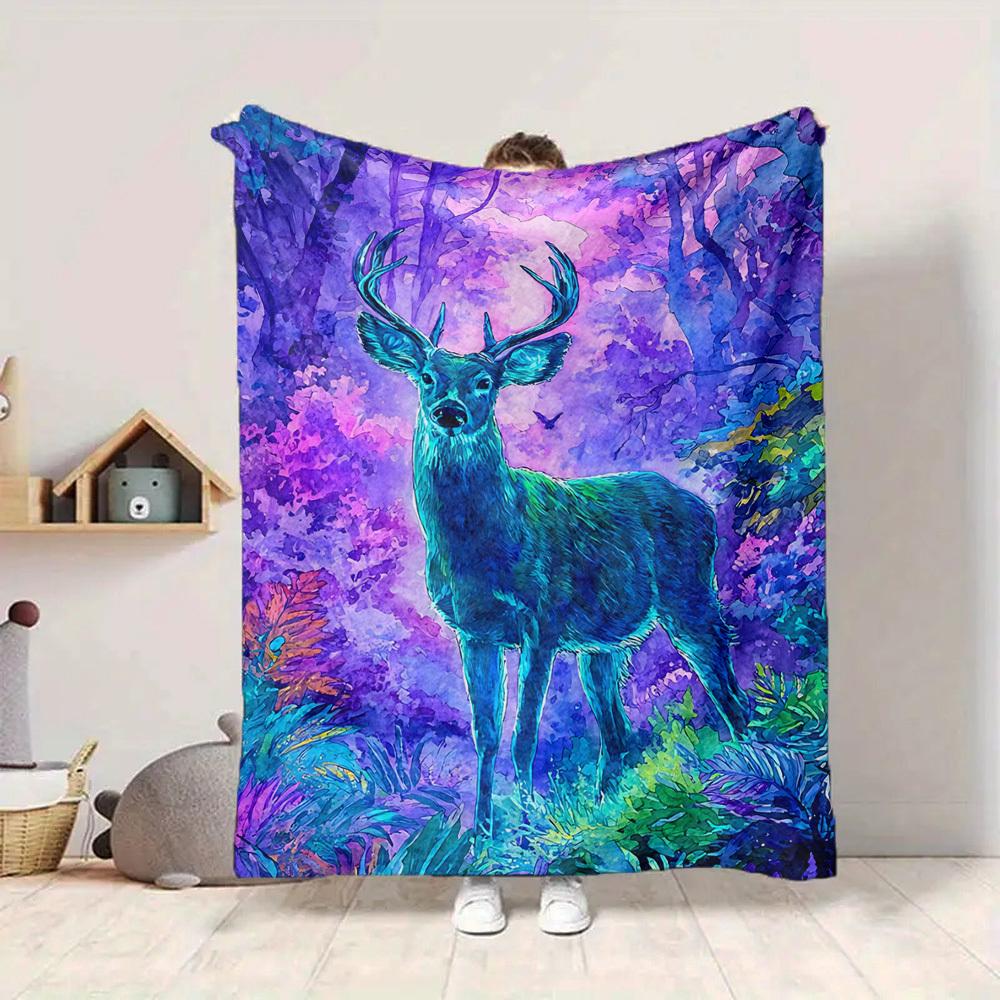 1pc Fantasy Forest Deer Blanket - Lightweight Flannel Fleece with Digital Printing, Soft Warm for Sofa, Travel, Camping, Office yy251018333