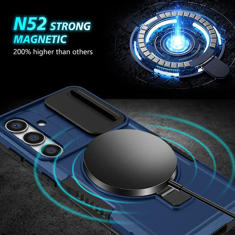 KEYSION Противоударный чехол MagSafe для Samsung Galaxy S24 FE 5G S25 Edge Magnetic Ring Stand Slide Camera Protection Phone Cover