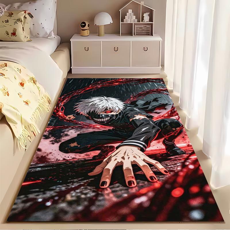 Anime-Inspired Carpet with White-Haired Character and Red Theme Suitable for use as an anti-slip for living room bedroom sofas