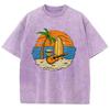 Beach Sunset Scenery Hot Stamping Print Women T-Shirt Washed Denim Oversized Harajuku Style Short Sleeve