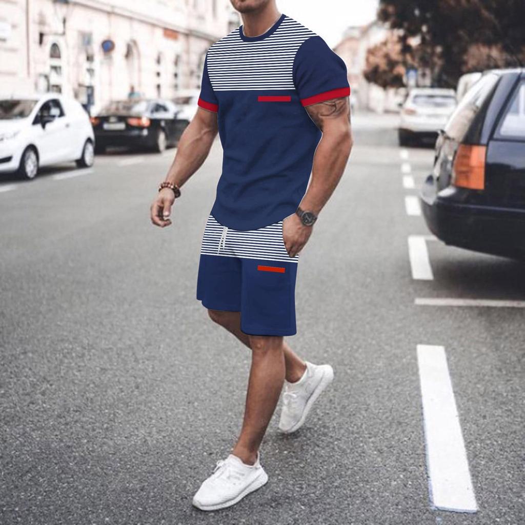Мужской спортивный костюм, летняя мужская одежда, 3D-футболка, мужской комплект из 2 предметов, наряд в полоску, мужские шорты, комплекты, винтажные футболки, комплекты с шортами