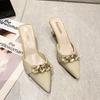 Баотоу полусабо 2024 лето новый верхняя одежда корейская версия туфли-стилеты на высоком каблуке женская металлическая пряжка остроносые модные женские туфли